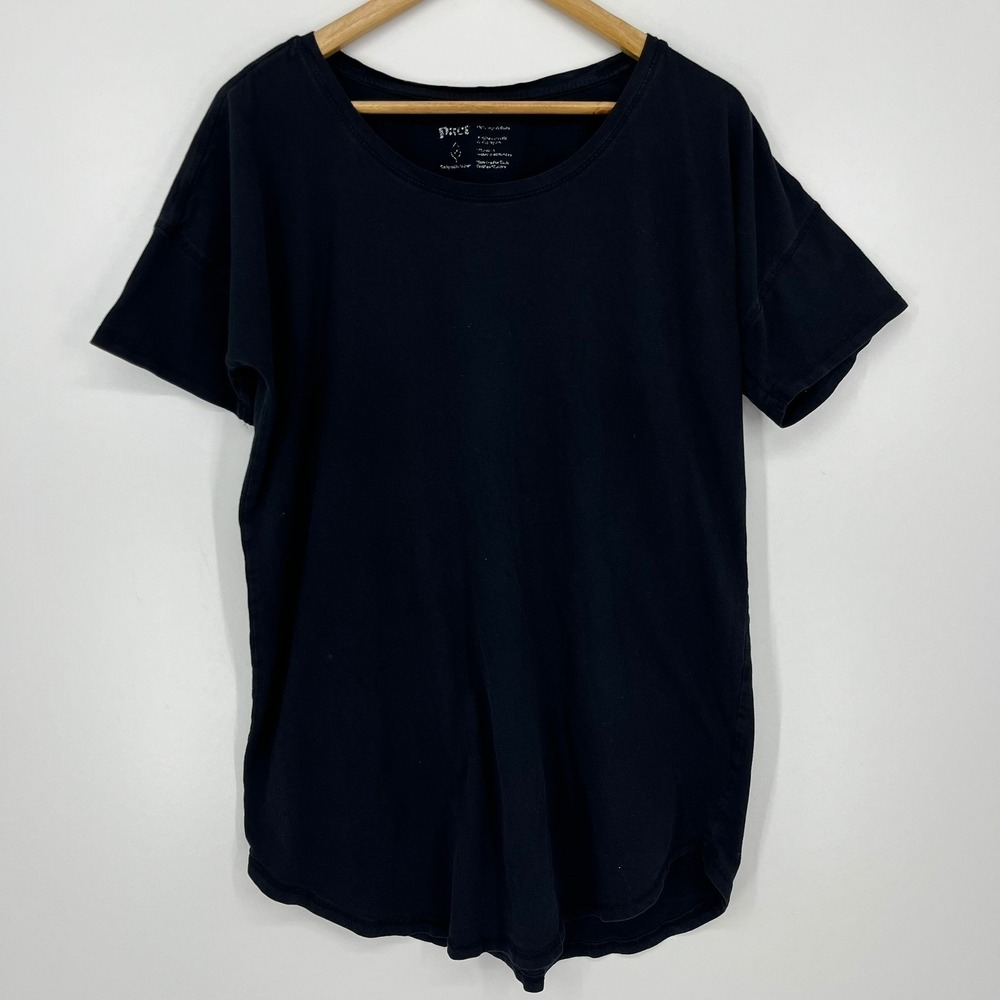 Pact Organic Cotton Short Sleeve Scoop Neck Curved Hem Tee Black Womens Small
